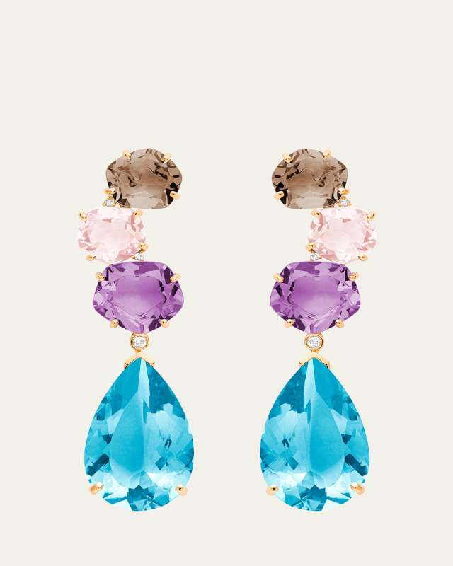18K Rose Gold Quartz, Blue Topaz and Amethyst Diana Earrings